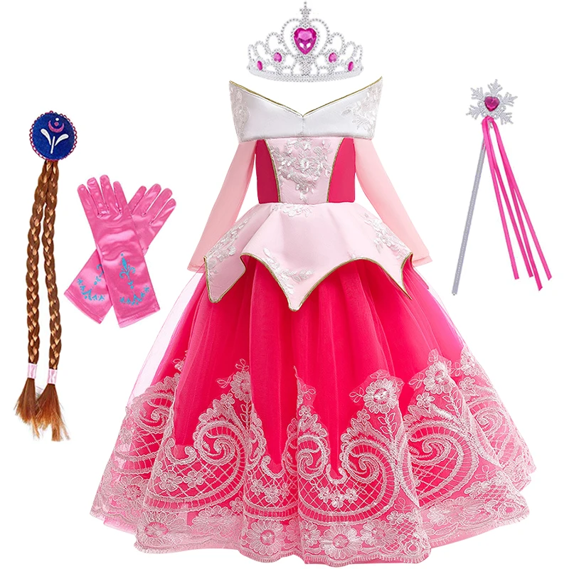 

Dress For Girl 2022 Spring Long Sleeve Lace Princess Dress Kids Carnival Cosplay Formal Performance Gown Children Clothes 3-10 Y