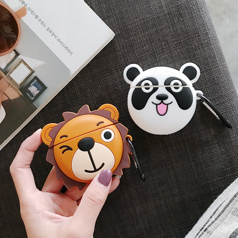 Силиконовый чехол с 3D рисунком для беспроводных Bluetooth-наушников Anima Panda Tiger AirPods 2