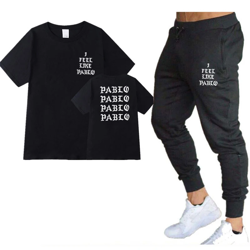 Мужской комплект из футболки и брюк с принтом Пабло Канье Уэста в стиле хип-хоп |