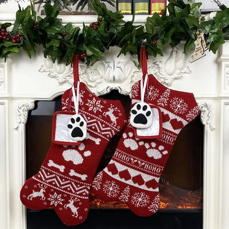 Рождественский чулок в форме костяной сумки для милой лапы Подарочная подвесная