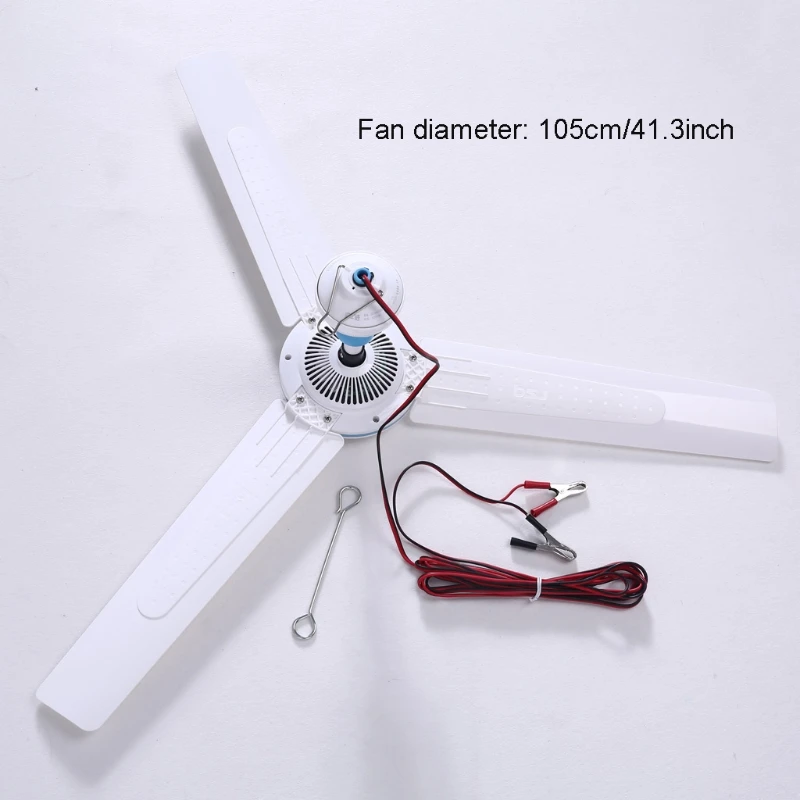 

M5TE 3 Blades Silent DC 12V Ceiling Fan with 4.5m Cable 36” 41” Hanging Camping Tent Fan for Home Outdoor Bedroom Living Room