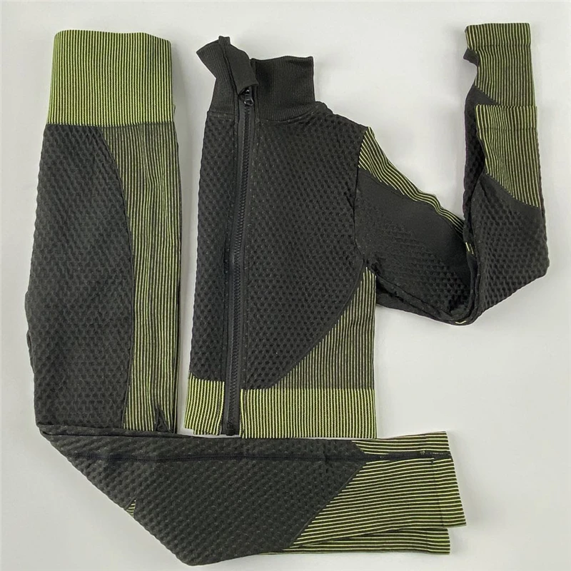 Комплект леггинсов на молнии спереди Женский бесшовный комплект для фитнеса