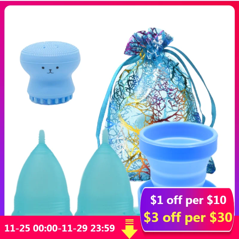 

5Pcs 1Set Silicone Menstrual Cup Reusable Copa Menstrual Feminine Hygiene Menstrual Cup With Silicone Sterilizer Cup And Brush