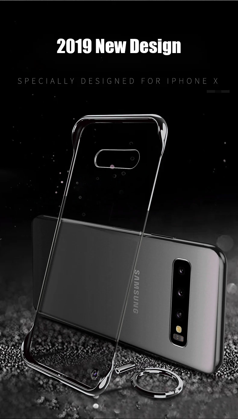Чехол для samsung Galaxy S10 Note 10+ Plus A10 A30 A20 A70 A7 A50 покрытие прозрачное Безрамное жесткое покрытие из поликарбоната кольцо на палец