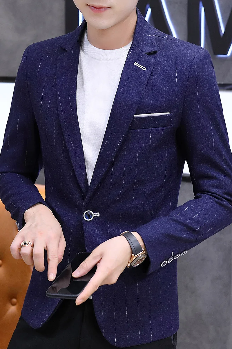 

2020 Men's New Autumn Fashionable Stripe Suit Youth Casual Slim-Fit Single Button blazer