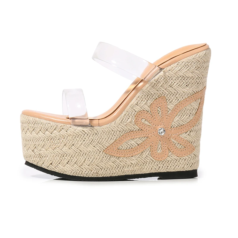 Сандалии женские из ПВХ прозрачные плетеные с открытым носком на платформе