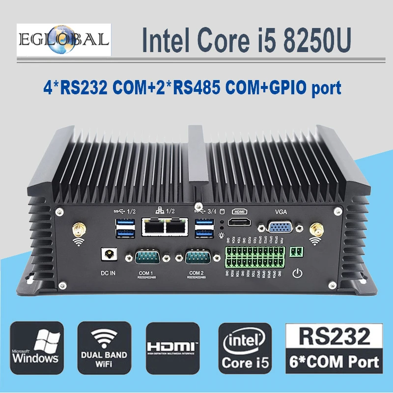 Промышленный мини ПК без вентилятора i7 8550U i5 8250U четырехъядерный процессор 2 * DDR4 COM