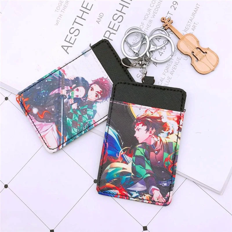 

1pcs Anime Demon Slayer: Kimetsu no Yaiba Tanjirou Nezuko PU Cards Holder Student Card Bus Card Protect Case Keychain