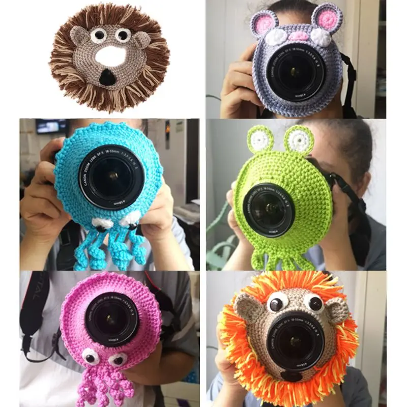 

W3JF Animal Camera Buddies Lens Accessory for Child/Kid/Pet Photography Knitted Lion Octopus Teaser Toy Lens Posing Photo Props