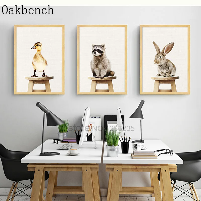 Скандинавский плакат с животным принтом кролика настенная Картина на холсте