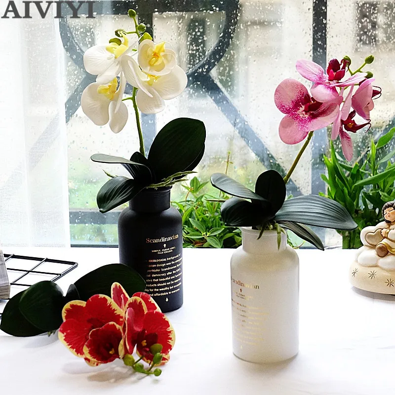 Новинка маленькое дерево с листьями 4 головки искусственный фаленопсис цветы