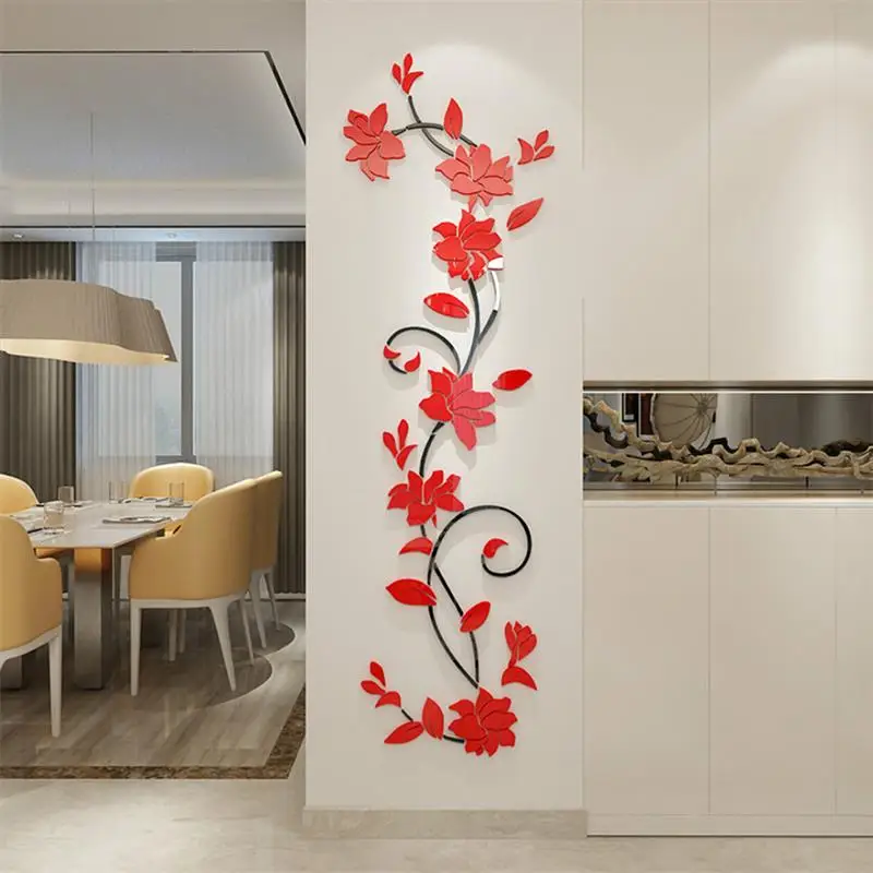 

3D Flower Mirror Decal Acrylic Wall Sticker Self Adhesive DIY Flower Mirror Wall Sticker Living Room Home Decoration