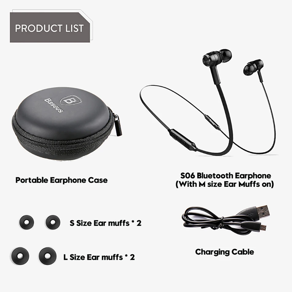 Baseus S06 Bluetooth наушники беспроводные магнитные шейные наушники громкой связи спортивные стерео наушники для samsung Xiaomi с микрофоном беспроводные наушники