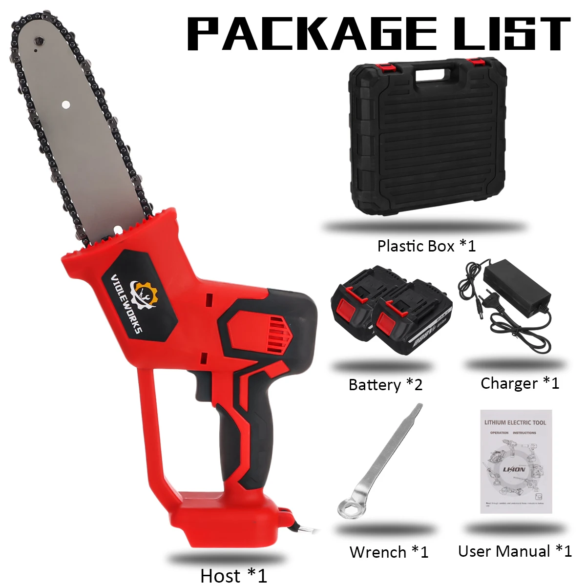 

8 Inch 288V Chainsaw Electric Saw with 2PC Battery Plastic Box Rechargeable Portable Brushless Wood Cutter For Makita Battery
