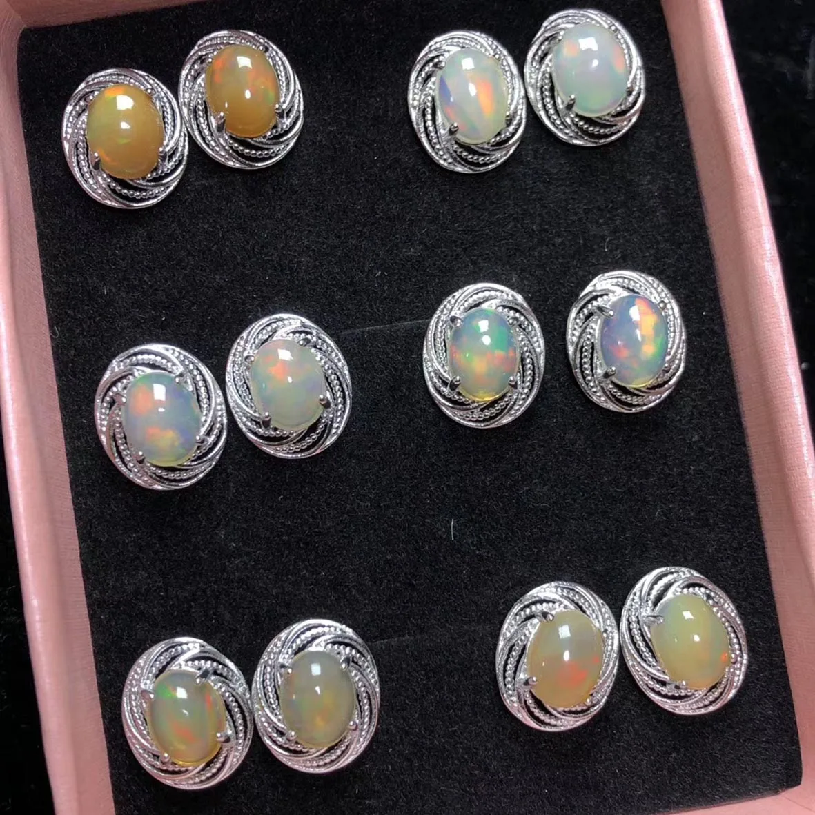 

Fashion Jewelry 925 Sterling Silver Ethiopian Natural Opal Stud Earrings Engagement Wedding Earrings