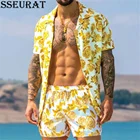 Мужской комплект из 2 предметов SSEURAT, Пляжная рубашка с коротким рукавом и шорты на пуговицах, повседневный уличный костюм в гавайском стиле, лето 2021