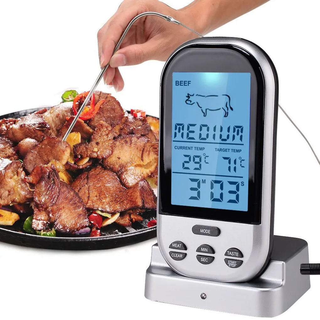 

Беспроводной цифровой термометр с ЖК-дисплеем, зонд для кухни, духовки, барбекю, гриля, приготовления пищи, мяса