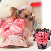 cozy satin kimono style girl dog clothes japanese style floral bow dog princess dress cute dog dress vest for yorkshire terrier
