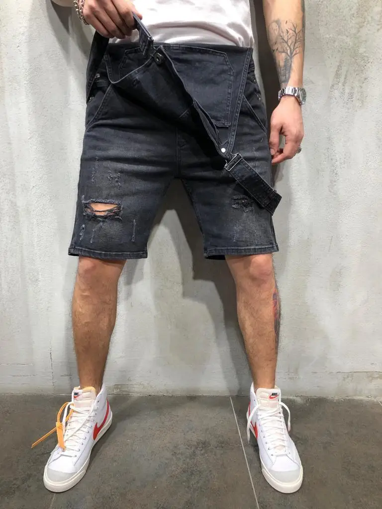 

Men's overalls 2021wise men's suspender denim Jumpsuit tears jeans and shorts