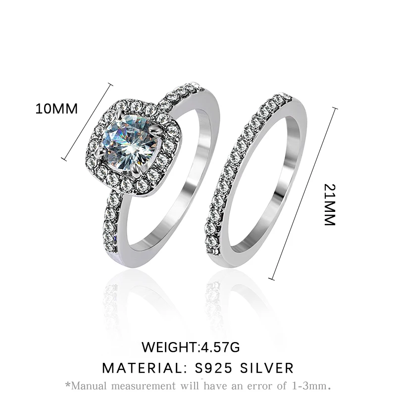 

Fashion Crystal Engagement Ring for Women AAA White Cubic Zirconia Silver Color Double Ring 2021 Wedding Trend Female Jewerly