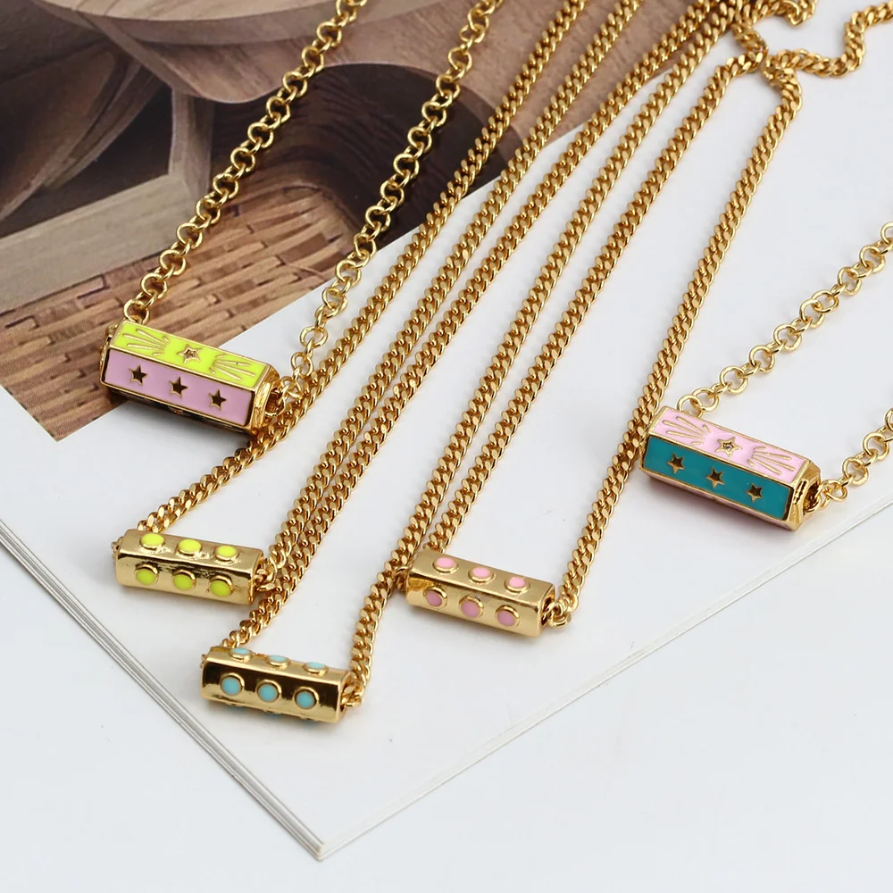 

Wish Card 2021 Enamel Metal Pendant Necklace for Women Fashion Party Jewelry Gold Twist Chain Evil Eye Charm Women's Choker Gift