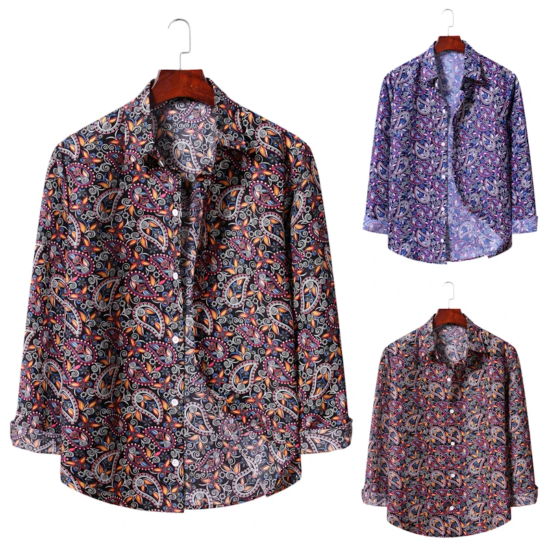 

2020 Men's New Style for Autumn and Winter Shirt Men's Fashion Printed Button Lapel Long-Sleeved Shirt Hanging Al017