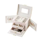 Шкатулка для ювелирных изделий из кожи, трехслойный портативный органайзер для украшений, щедрый Шелковый бокс для ожерелий, серег, колец