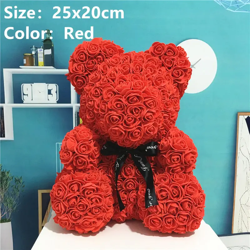 Red 25x20cm Искусственные цветы Роза медведь многоцветный пластик пена роза цветок плюшевый медведь День Святого Валентина подарок День Рождения Вечеринка весеннее украшение - Цвет: Red 25x20cm
