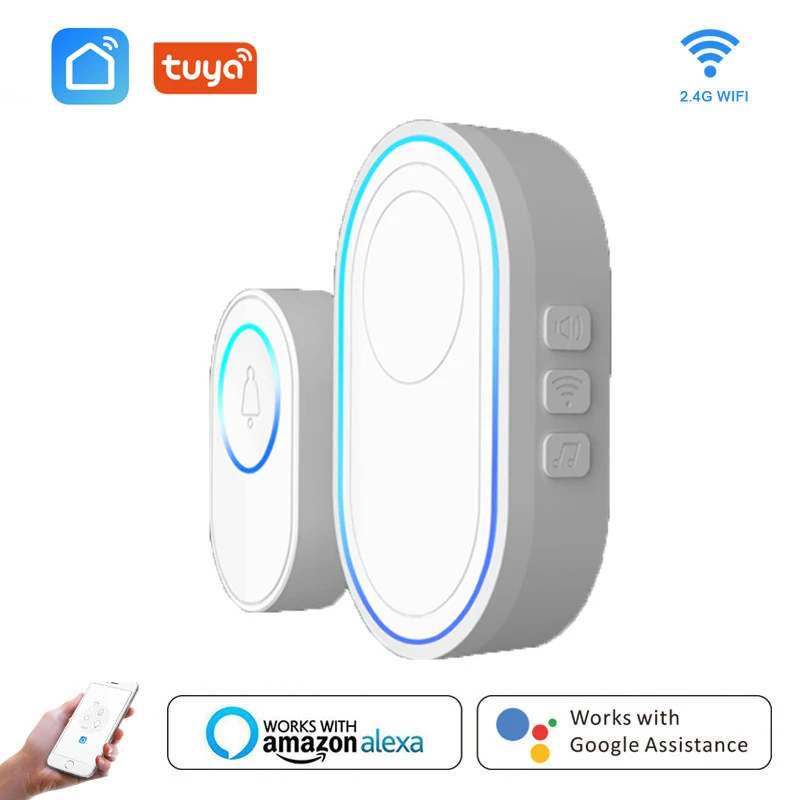

Wifi Doorbell Alarm System Intelligent Wireless Doorbell Strobe Tuyasmart App 58 Sound Compatible 433MHz Wireless Detectors