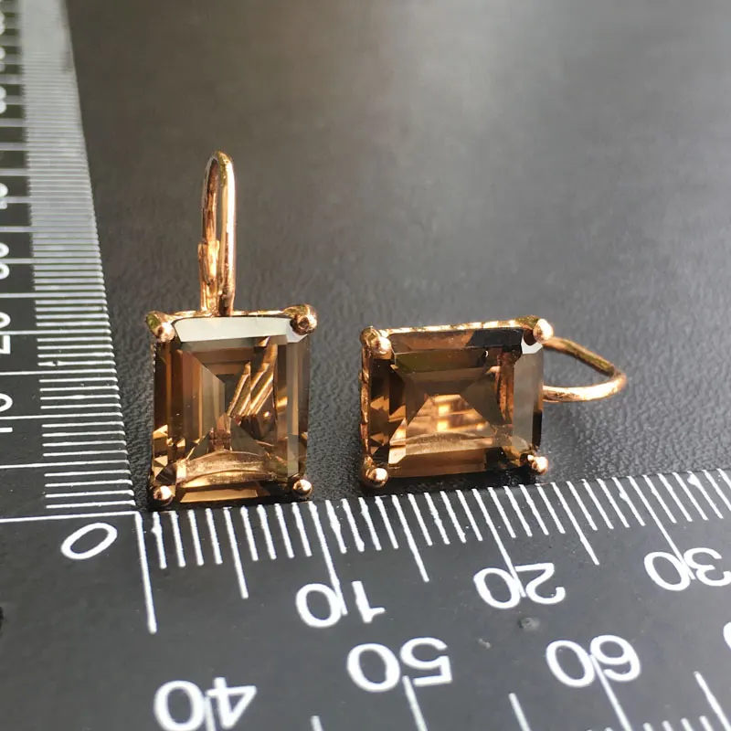 Женские серьги из серебра 925 пробы с дымчатым кварцем 8 карат 9 х11