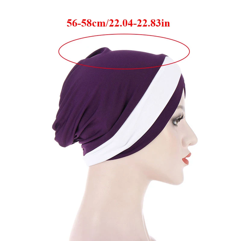 

Women Stretchy Turban Hat Cross Head Wrap Cotton Hijab Cap Solid Color Soft Headscarf Fashion Muslim Hats Scarf High Quality
