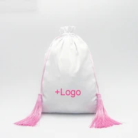 satin drawstring bag silk pouch jewelryhairpackagecosmeticgiftweddingpartywigshoe bag tassel custom logo print 50pcs
