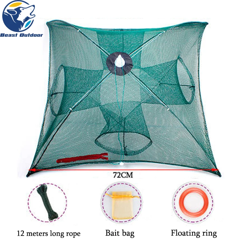 4-20 Holes Automatic Folding Fishing Net Shrimp Cage Nylon Foldable Crab Fish Trap Cast Network Pesca | Спорт и развлечения