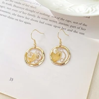round frame dangle earrings baroque pearl gold flower stamen chain women simple party earrings vintage silver needle jewelry