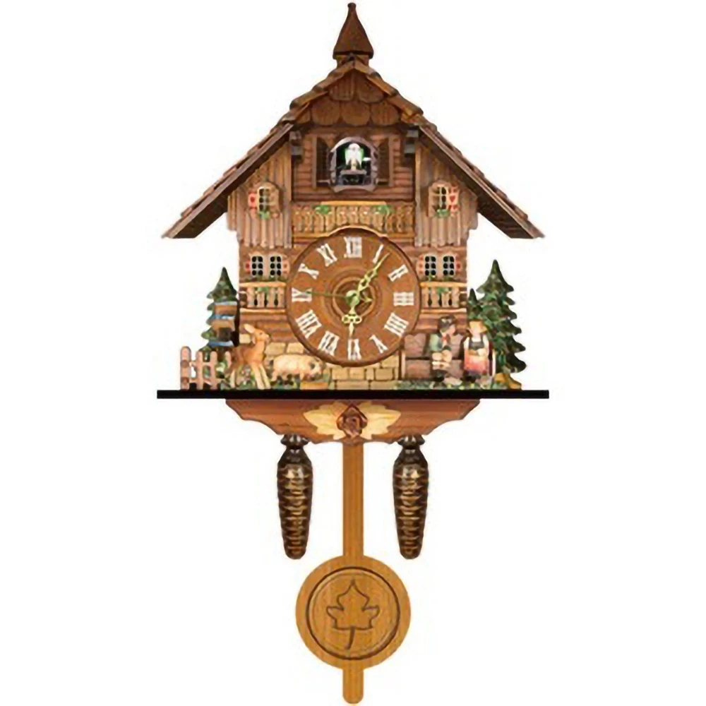 

Cuckoo Clock German Black Forest Wooden Vintage Nordic Style Cuckoo Wall Alarm Clock for Living Room Home Decoration Accessory