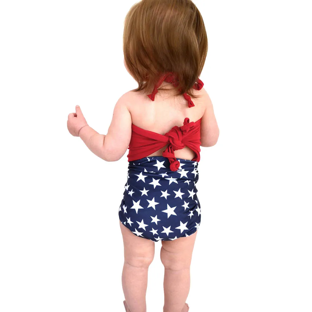Toddler Baby Girls Bikini Suit 4th of July Star Wrap Swimsuit Bathing Swimming Costume Summer Beachwear Child Biqunis | Мать и ребенок