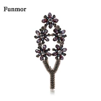funmor retro branch flowers brooch gradient crystal pins for women girls routine prom accessories dress blouse ornaments joias