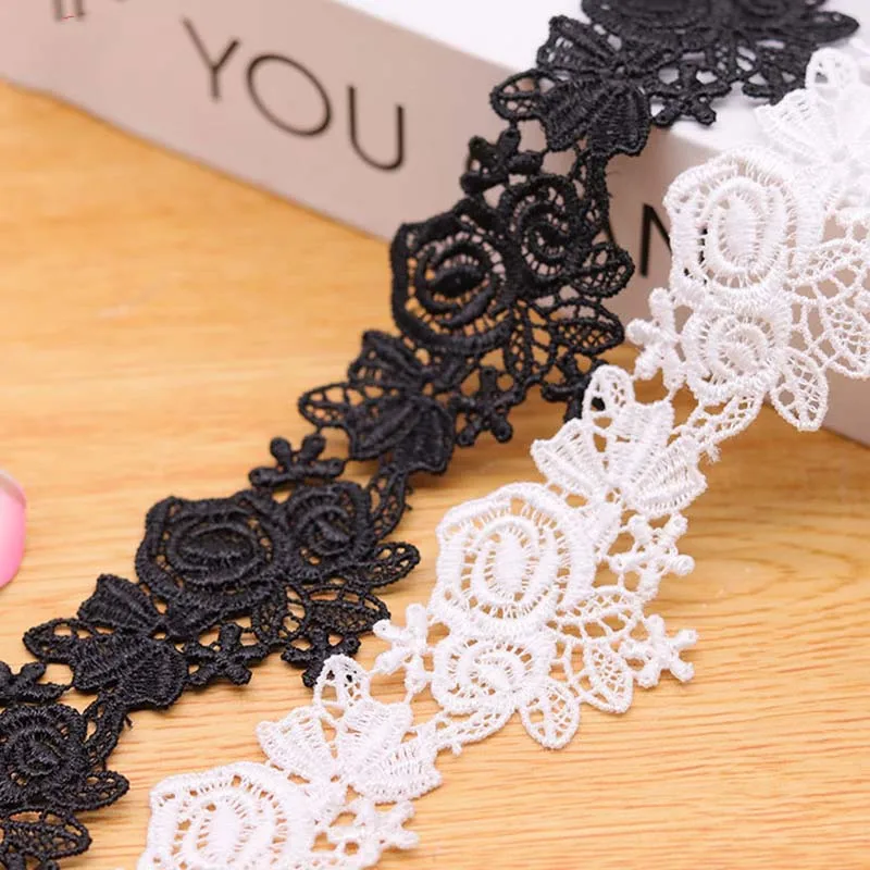 

14Yards White Black Rose Flower Lace Water Soluble Embroidered Lace Neckline Collar Ribbon Trim Women Dress DIY Sewing Supplies