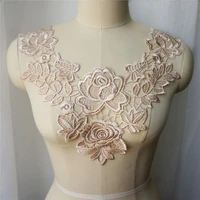 beige embroidered gown appliques lace fabric trims collar mesh sew on patches for wedding decoration dress diy