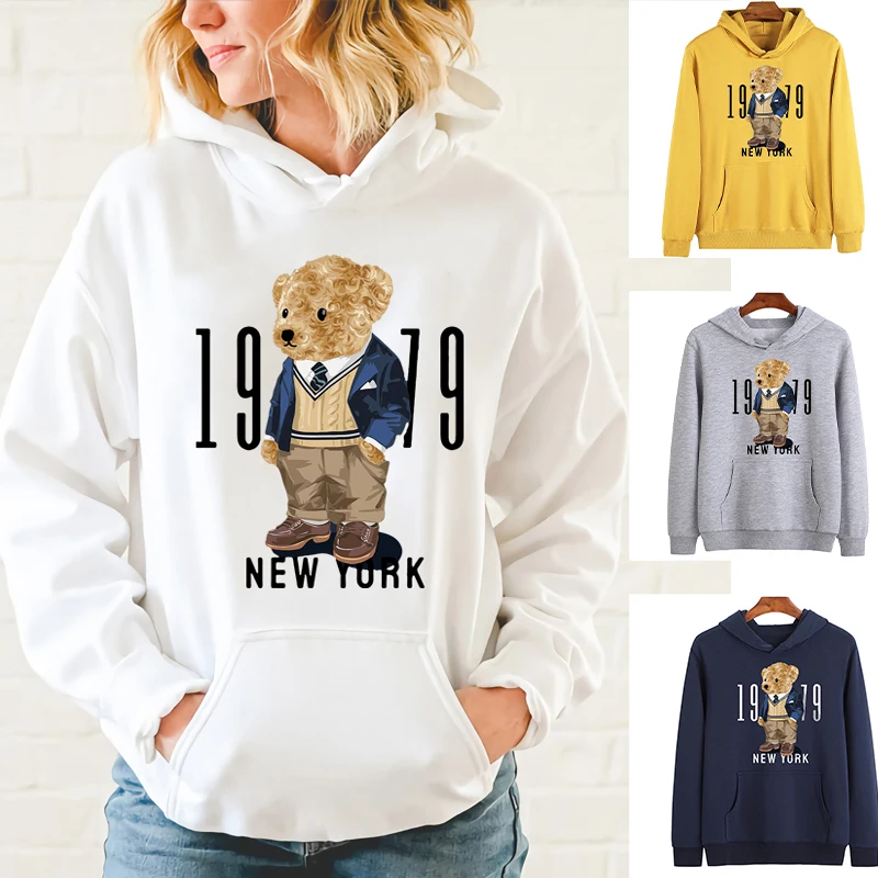 

Bear Print Hoodie Women'S Fashion O Collar Oversized Casual Sweatshirt Girls Winter Hoodie Street Breathable Loose Clothing