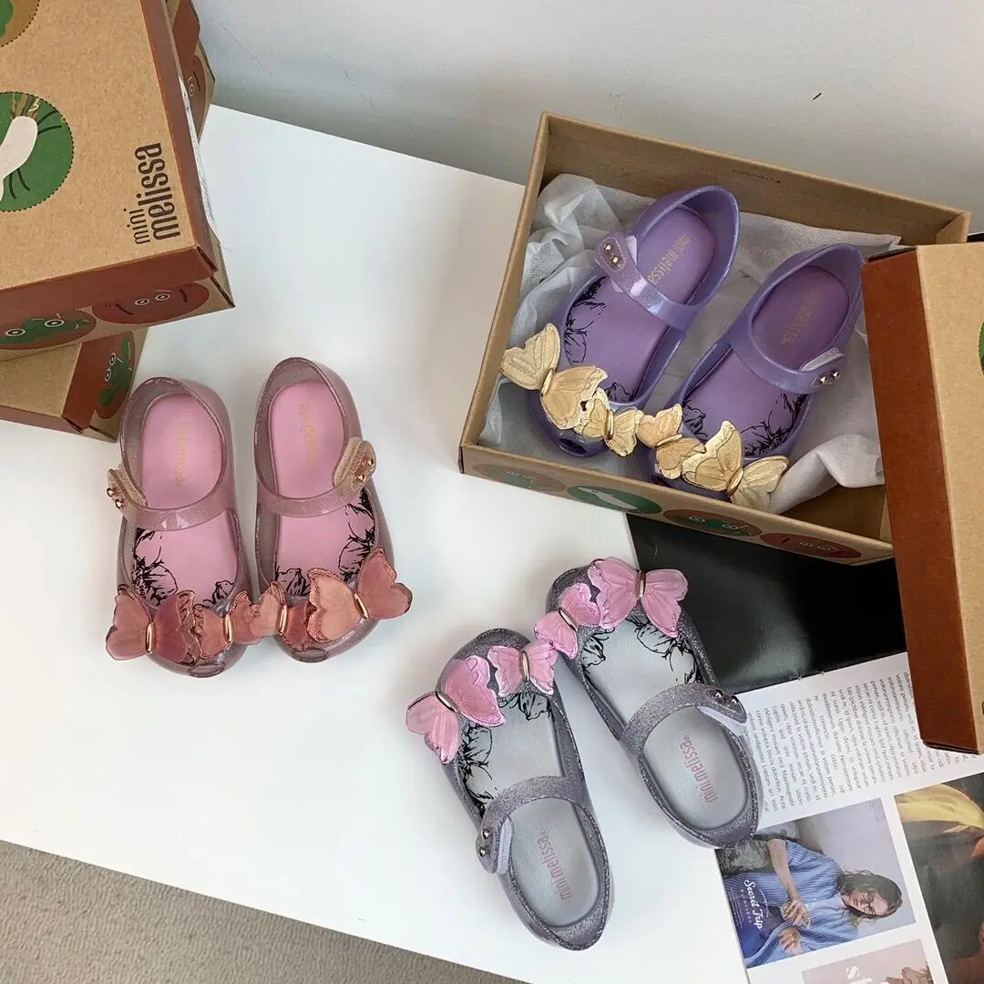 

Новинка, детские сандалии Mini Melissa, сандалии принцессы для девочек с бабочками, детские модные пляжные сандалии для малышей Melissa HMI056