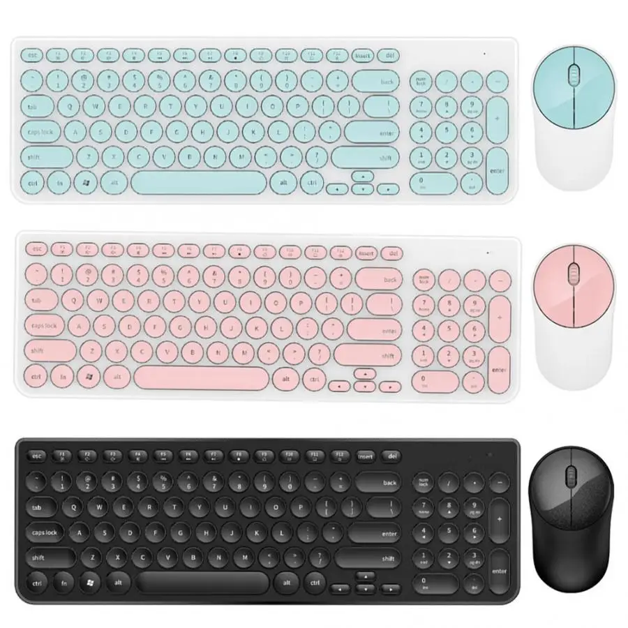 Клавиатура Мышь комбо круглый панк Keycap беспроводная клавиатура Бесшумная энергосберегающая беспроводная мышь набор