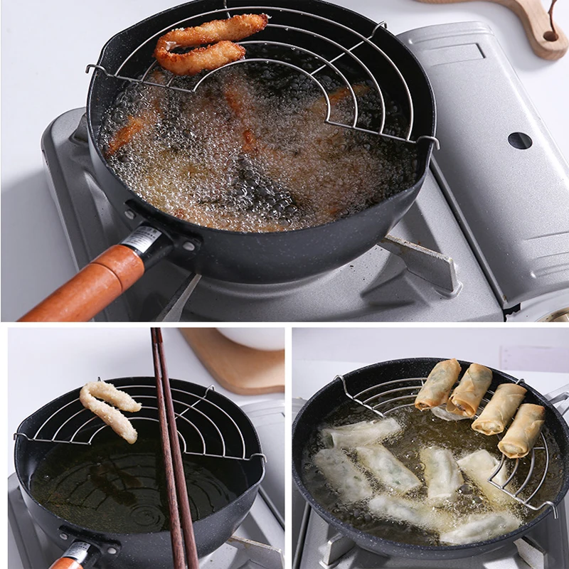 

Stainless Steel Semi-circular Oil Drain Rack Kitchen Frying Pan French Fries Fried Chicken Leg Meatballs Cooking Filter Holder