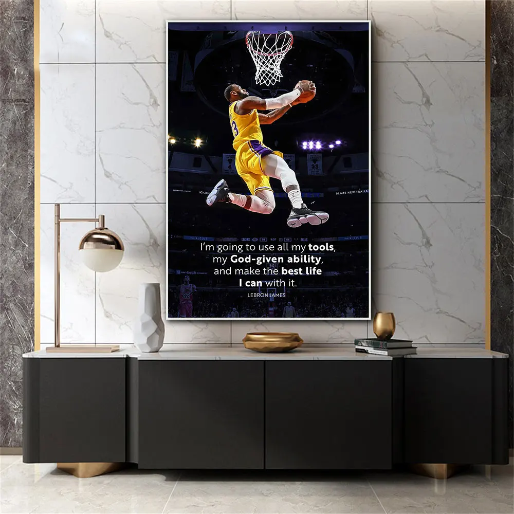 

Basketball Star Posters and Print Canvas Wall Art Motivational Quote Painting Famous Person Picture for Living Room Home Decor