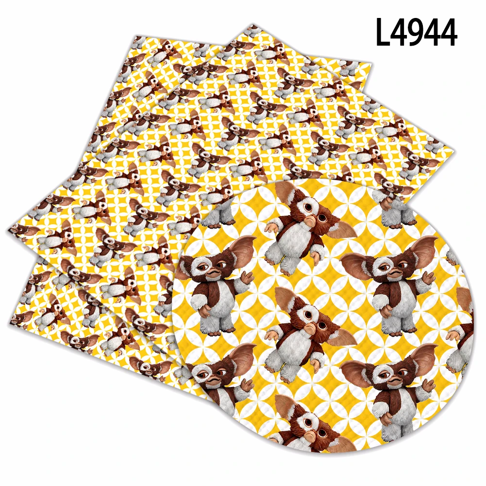 

Faux Leather Yellow Color Gremlins Fabric Synthetic for Hair Bow Crafts Material 30*22cm