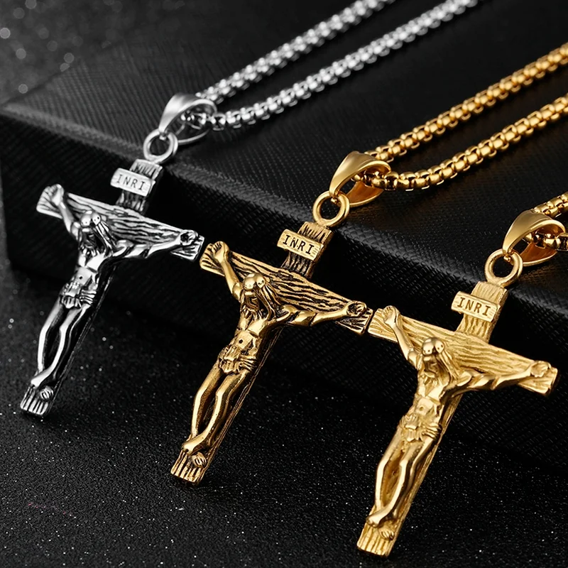 

Easter Jesus Cross Necklace Popular Necklace Clavicle Chain Necklace Gold Necklace for Man Punk Goth Cross Necklace Wholesale