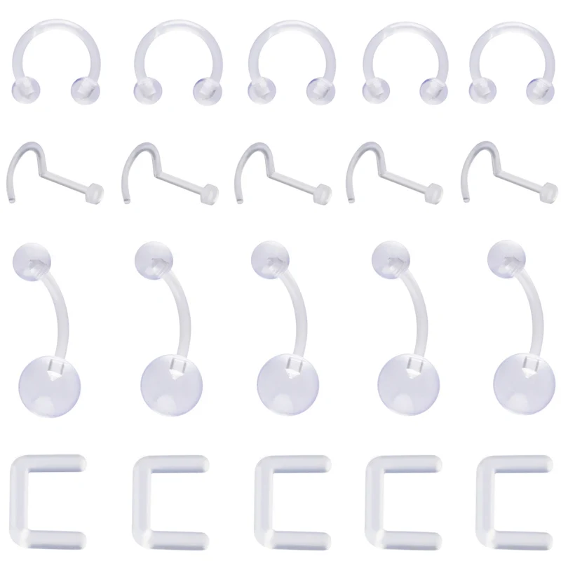 Пирсинг носа пупка 20 шт./компл. Акриловый пирсинг для ушей промышленный