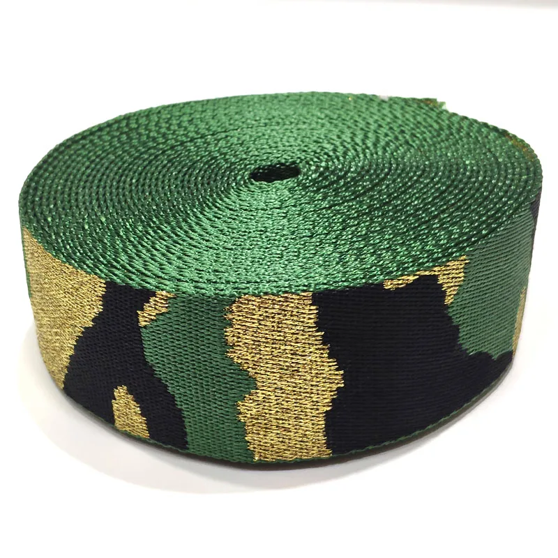 

High quality jacquard webbing belt camouflage tape 2 inch 50mm green/black reflective with gold line