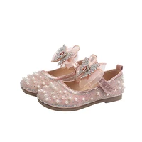 2022 summer new girls leather shoes rhinestone bow princess shoes girls fashion dance mesh sweet shoes casual flats for wedding