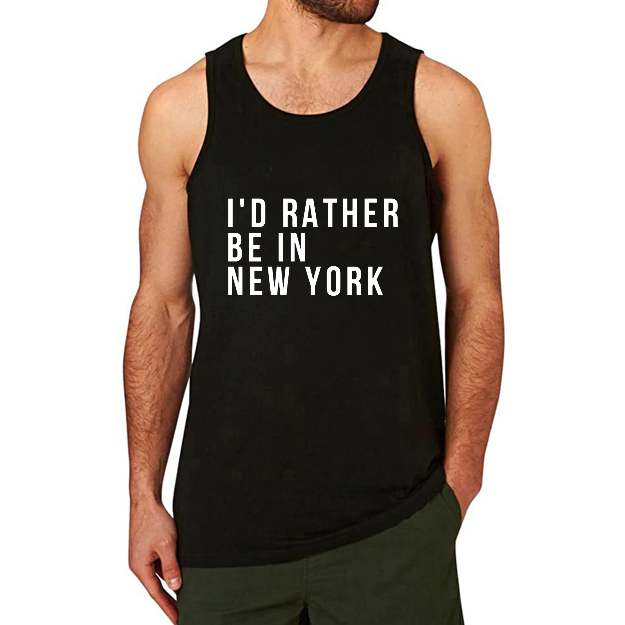 

Lyprerazy Men's I'd rather be in New York Workout Gym Funny Printed Tank Top